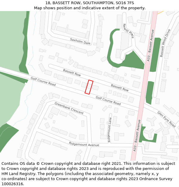 18, BASSETT ROW, SOUTHAMPTON, SO16 7FS: Location map and indicative extent of plot