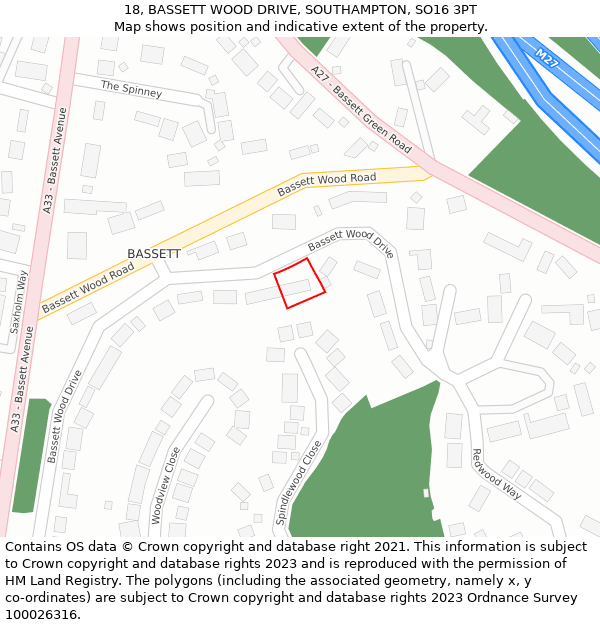 18, BASSETT WOOD DRIVE, SOUTHAMPTON, SO16 3PT: Location map and indicative extent of plot