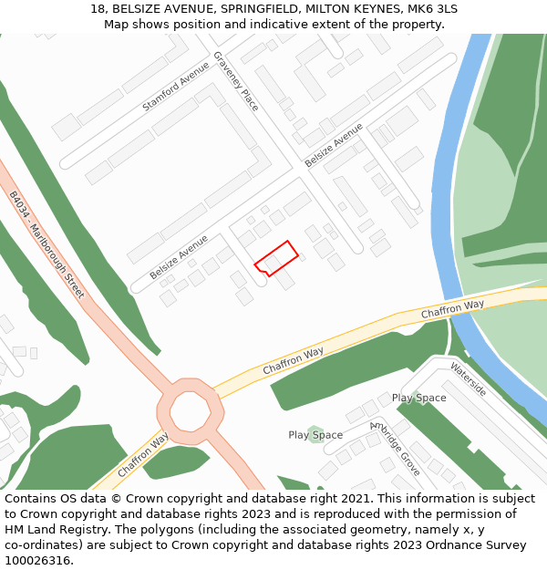 18, BELSIZE AVENUE, SPRINGFIELD, MILTON KEYNES, MK6 3LS: Location map and indicative extent of plot