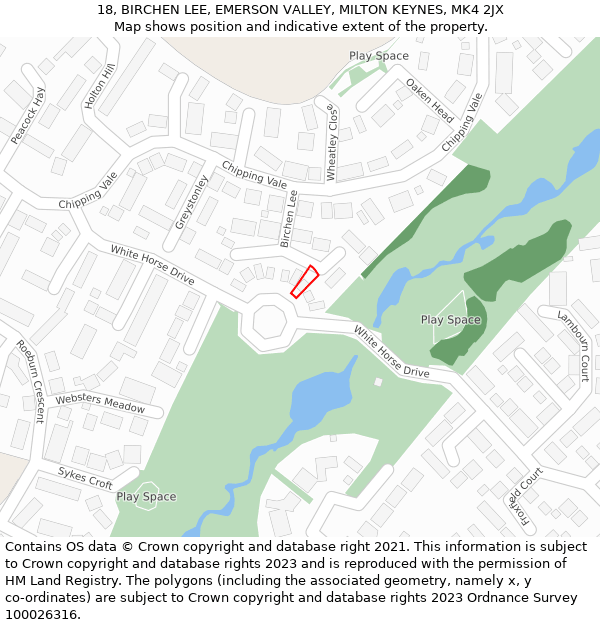 18, BIRCHEN LEE, EMERSON VALLEY, MILTON KEYNES, MK4 2JX: Location map and indicative extent of plot