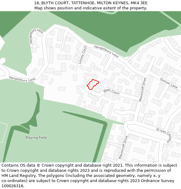 18, BLYTH COURT, TATTENHOE, MILTON KEYNES, MK4 3EE: Location map and indicative extent of plot