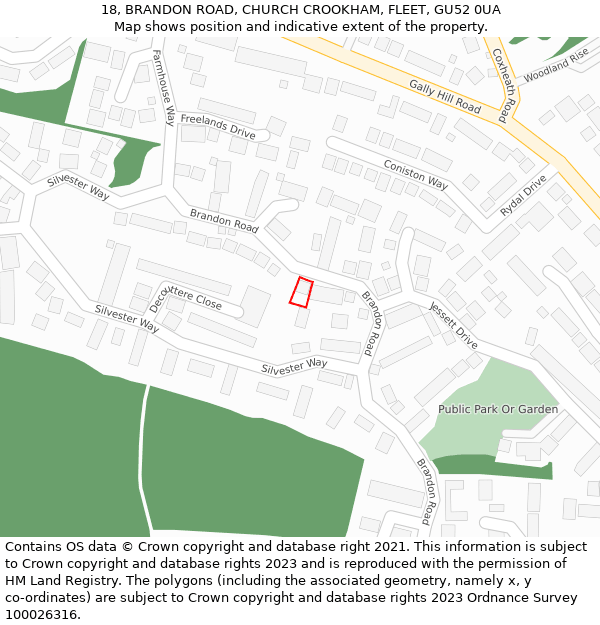18, BRANDON ROAD, CHURCH CROOKHAM, FLEET, GU52 0UA: Location map and indicative extent of plot
