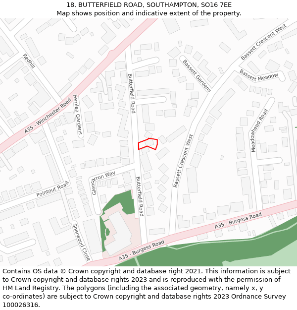 18, BUTTERFIELD ROAD, SOUTHAMPTON, SO16 7EE: Location map and indicative extent of plot