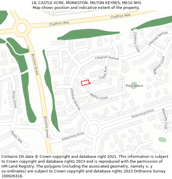 18, CASTLE ACRE, MONKSTON, MILTON KEYNES, MK10 9HS: Location map and indicative extent of plot