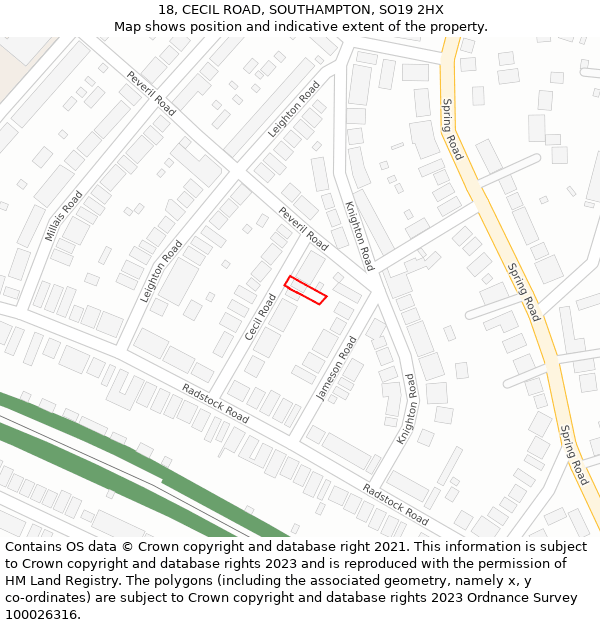 18, CECIL ROAD, SOUTHAMPTON, SO19 2HX: Location map and indicative extent of plot