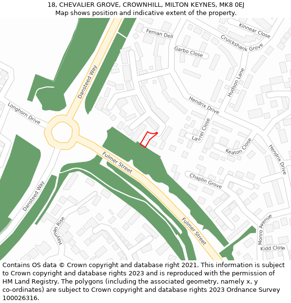 18, CHEVALIER GROVE, CROWNHILL, MILTON KEYNES, MK8 0EJ: Location map and indicative extent of plot