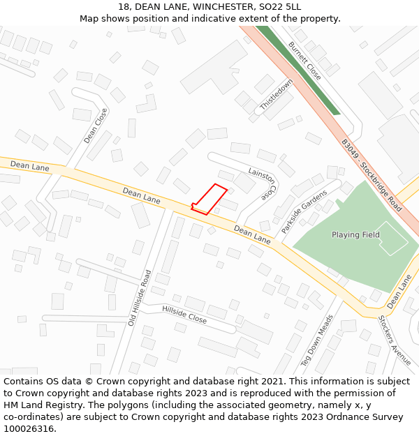 18, DEAN LANE, WINCHESTER, SO22 5LL: Location map and indicative extent of plot