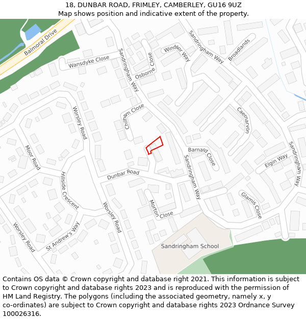 18, DUNBAR ROAD, FRIMLEY, CAMBERLEY, GU16 9UZ: Location map and indicative extent of plot