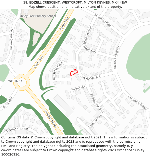 18, EDZELL CRESCENT, WESTCROFT, MILTON KEYNES, MK4 4EW: Location map and indicative extent of plot