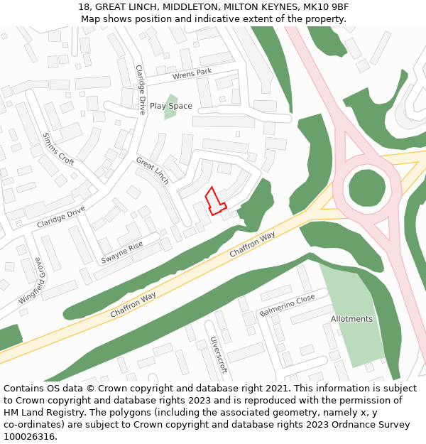 18, GREAT LINCH, MIDDLETON, MILTON KEYNES, MK10 9BF: Location map and indicative extent of plot