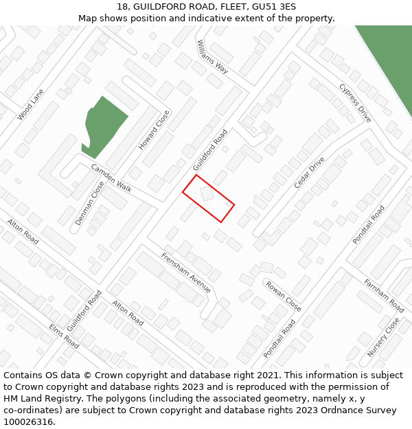 18, GUILDFORD ROAD, FLEET, GU51 3ES: Location map and indicative extent of plot