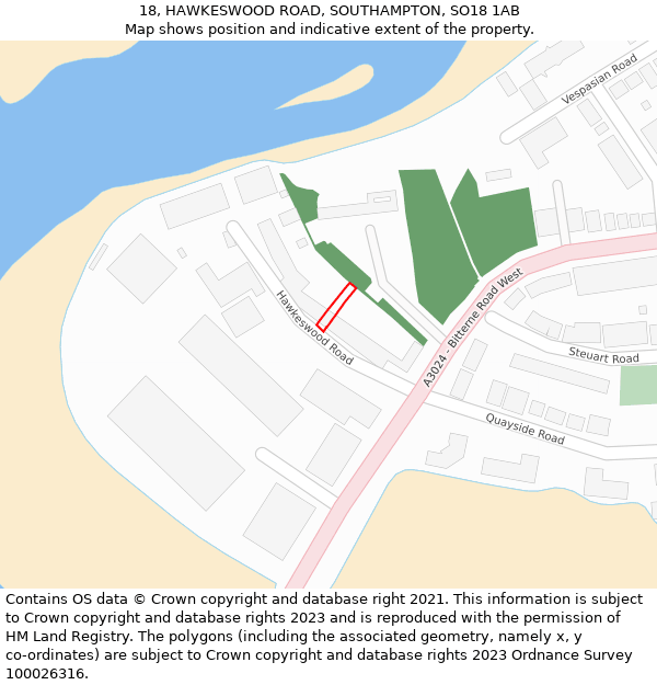 18, HAWKESWOOD ROAD, SOUTHAMPTON, SO18 1AB: Location map and indicative extent of plot