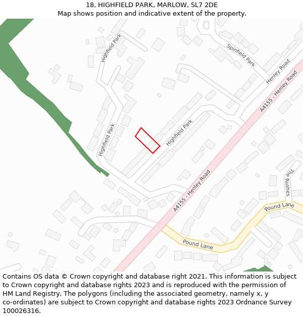 18, HIGHFIELD PARK, MARLOW, SL7 2DE: Location map and indicative extent of plot