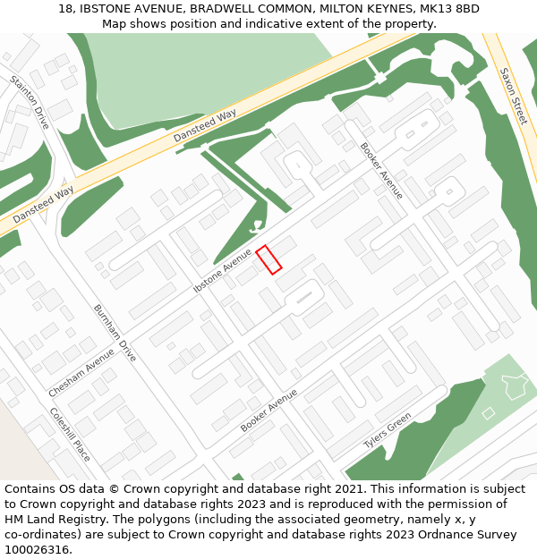 18, IBSTONE AVENUE, BRADWELL COMMON, MILTON KEYNES, MK13 8BD: Location map and indicative extent of plot