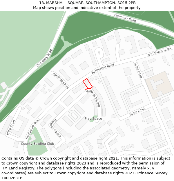 18, MARSHALL SQUARE, SOUTHAMPTON, SO15 2PB: Location map and indicative extent of plot