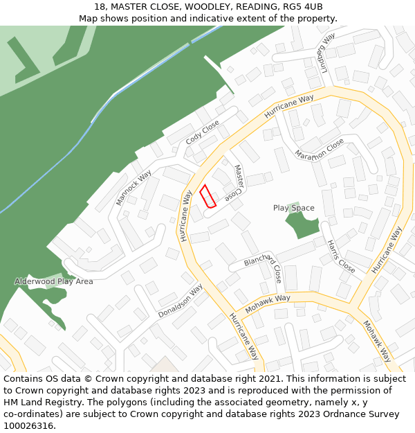 18, MASTER CLOSE, WOODLEY, READING, RG5 4UB: Location map and indicative extent of plot