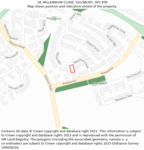 18, MILLENNIUM CLOSE, SALISBURY, SP2 8TB: Location map and indicative extent of plot