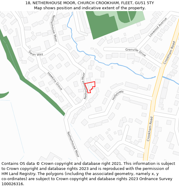 18, NETHERHOUSE MOOR, CHURCH CROOKHAM, FLEET, GU51 5TY: Location map and indicative extent of plot