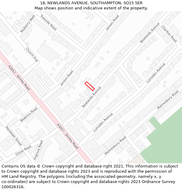 18, NEWLANDS AVENUE, SOUTHAMPTON, SO15 5ER: Location map and indicative extent of plot