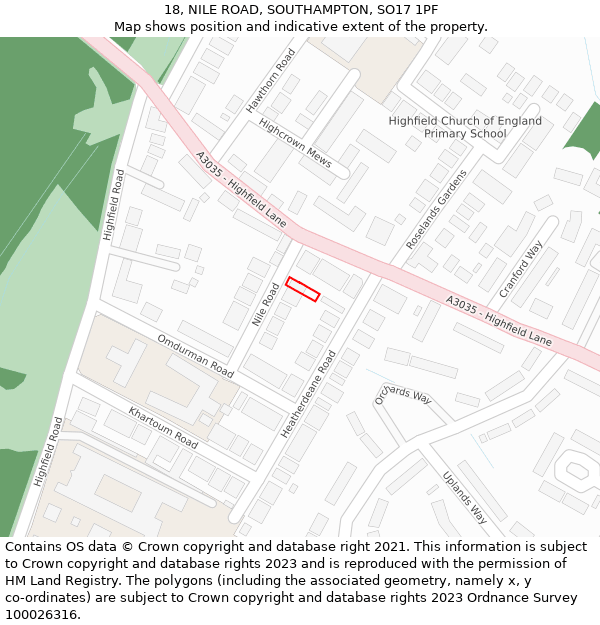 18, NILE ROAD, SOUTHAMPTON, SO17 1PF: Location map and indicative extent of plot