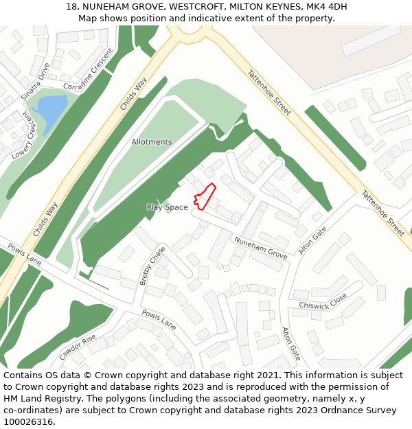 18, NUNEHAM GROVE, WESTCROFT, MILTON KEYNES, MK4 4DH: Location map and indicative extent of plot