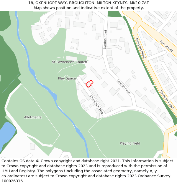 18, OXENHOPE WAY, BROUGHTON, MILTON KEYNES, MK10 7AE: Location map and indicative extent of plot