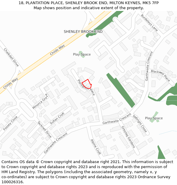 18, PLANTATION PLACE, SHENLEY BROOK END, MILTON KEYNES, MK5 7FP: Location map and indicative extent of plot