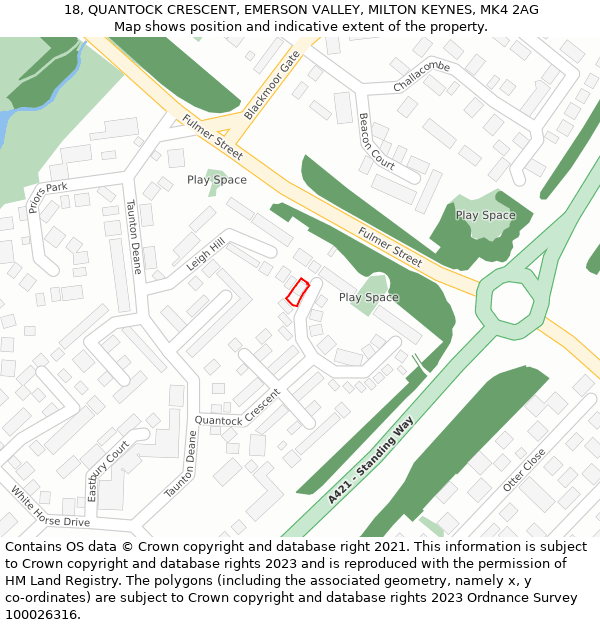 18, QUANTOCK CRESCENT, EMERSON VALLEY, MILTON KEYNES, MK4 2AG: Location map and indicative extent of plot