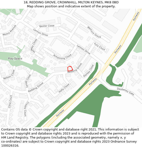 18, REDDING GROVE, CROWNHILL, MILTON KEYNES, MK8 0BD: Location map and indicative extent of plot