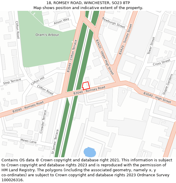 18, ROMSEY ROAD, WINCHESTER, SO23 8TP: Location map and indicative extent of plot