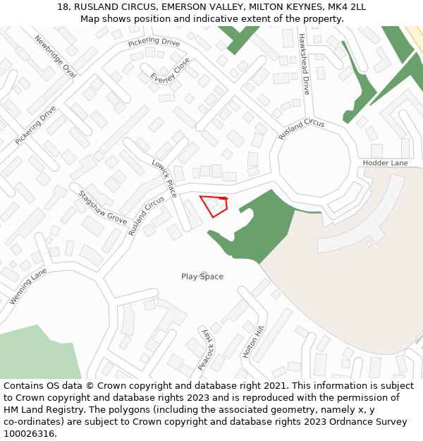18, RUSLAND CIRCUS, EMERSON VALLEY, MILTON KEYNES, MK4 2LL: Location map and indicative extent of plot