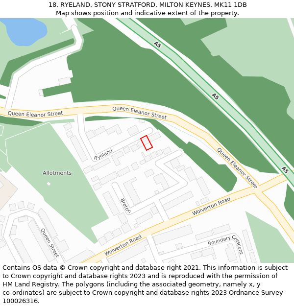 18, RYELAND, STONY STRATFORD, MILTON KEYNES, MK11 1DB: Location map and indicative extent of plot