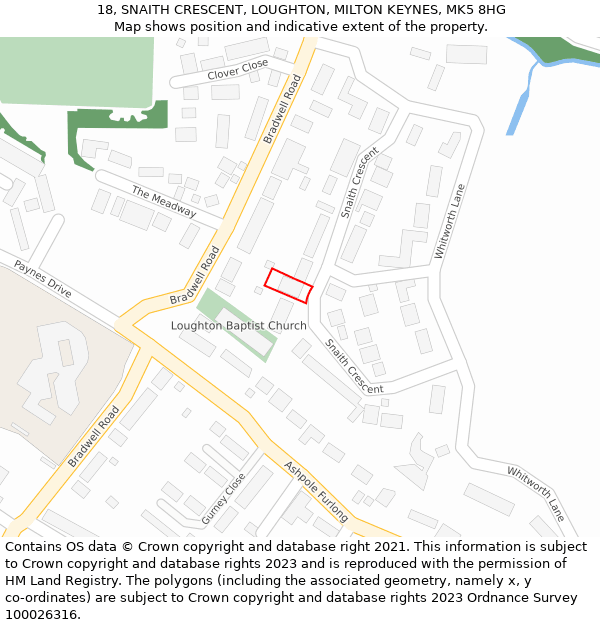 18, SNAITH CRESCENT, LOUGHTON, MILTON KEYNES, MK5 8HG: Location map and indicative extent of plot