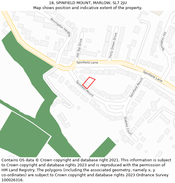 18, SPINFIELD MOUNT, MARLOW, SL7 2JU: Location map and indicative extent of plot