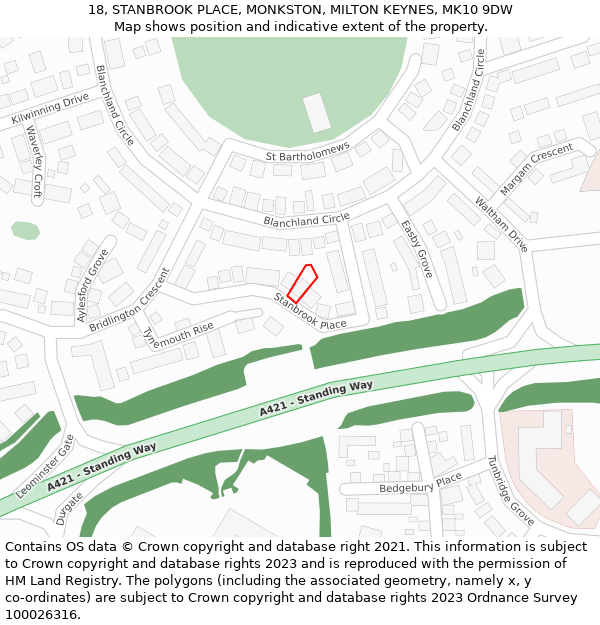 18, STANBROOK PLACE, MONKSTON, MILTON KEYNES, MK10 9DW: Location map and indicative extent of plot