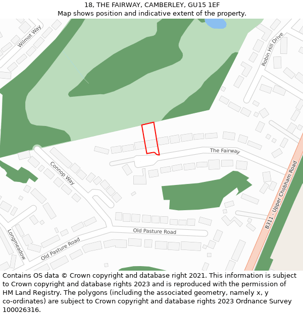 18, THE FAIRWAY, CAMBERLEY, GU15 1EF: Location map and indicative extent of plot