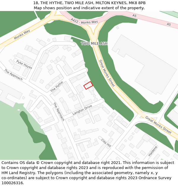 18, THE HYTHE, TWO MILE ASH, MILTON KEYNES, MK8 8PB: Location map and indicative extent of plot