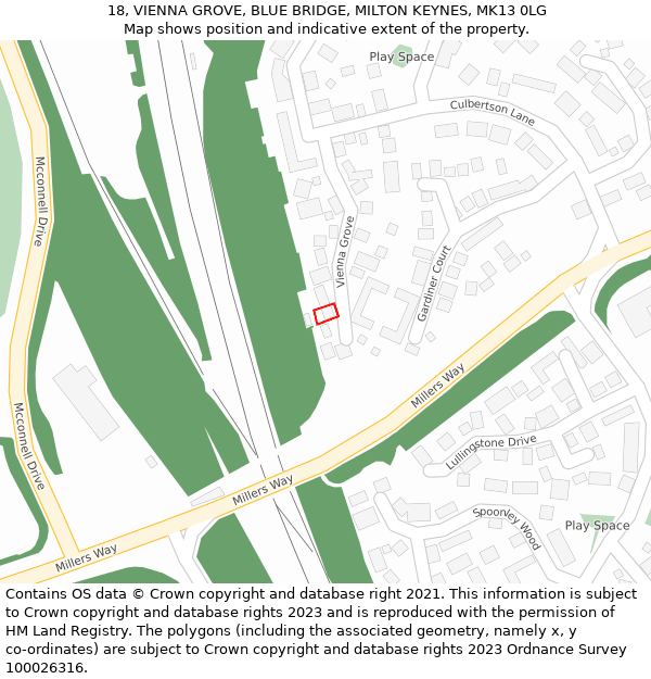 18, VIENNA GROVE, BLUE BRIDGE, MILTON KEYNES, MK13 0LG: Location map and indicative extent of plot