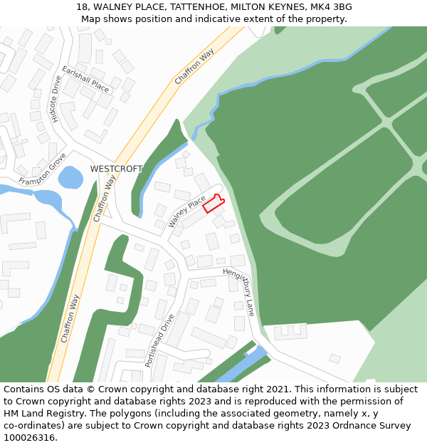 18, WALNEY PLACE, TATTENHOE, MILTON KEYNES, MK4 3BG: Location map and indicative extent of plot