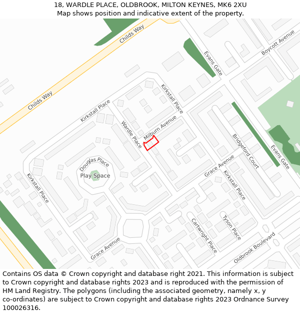 18, WARDLE PLACE, OLDBROOK, MILTON KEYNES, MK6 2XU: Location map and indicative extent of plot