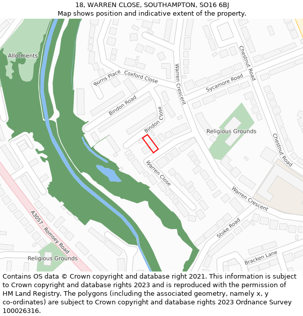 18, WARREN CLOSE, SOUTHAMPTON, SO16 6BJ: Location map and indicative extent of plot