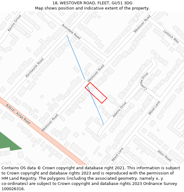 18, WESTOVER ROAD, FLEET, GU51 3DG: Location map and indicative extent of plot