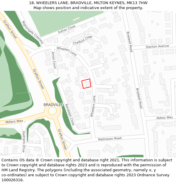 18, WHEELERS LANE, BRADVILLE, MILTON KEYNES, MK13 7HW: Location map and indicative extent of plot