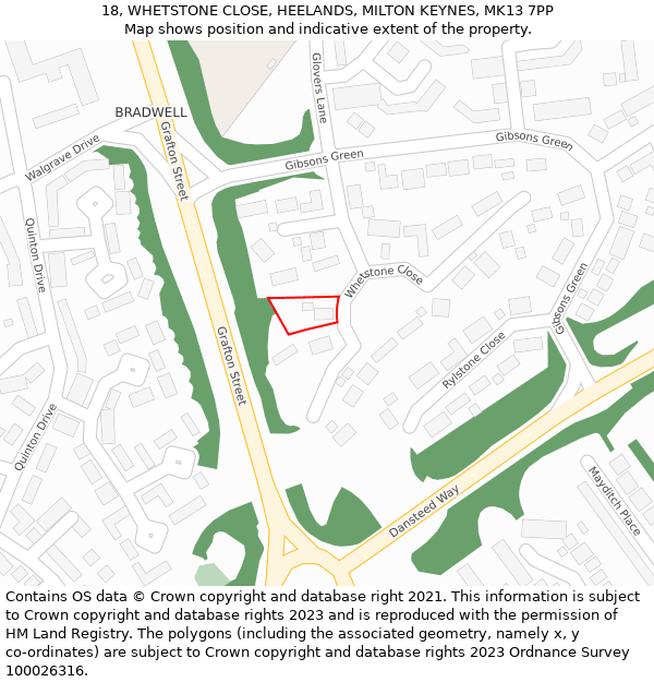 18, WHETSTONE CLOSE, HEELANDS, MILTON KEYNES, MK13 7PP: Location map and indicative extent of plot