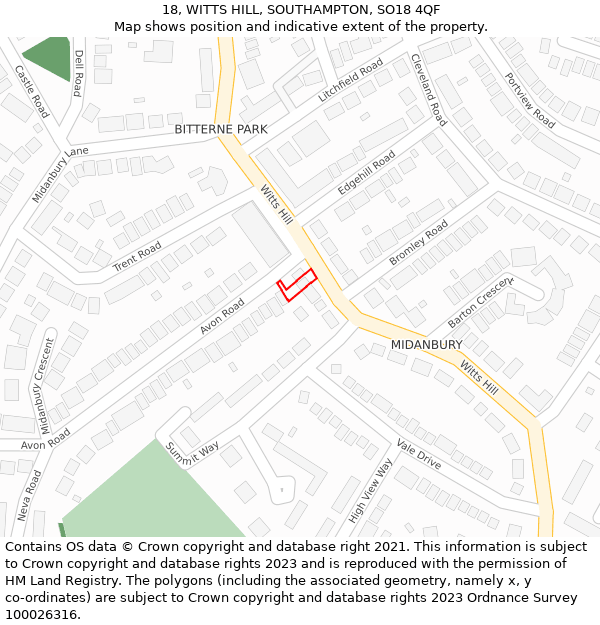 18, WITTS HILL, SOUTHAMPTON, SO18 4QF: Location map and indicative extent of plot