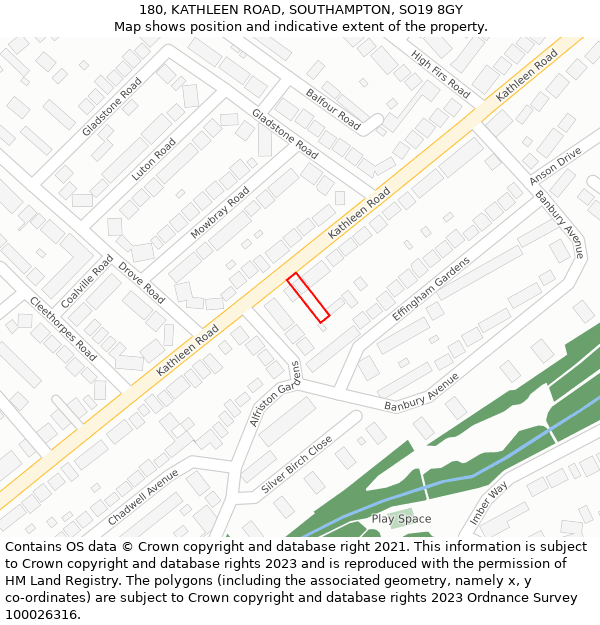 180, KATHLEEN ROAD, SOUTHAMPTON, SO19 8GY: Location map and indicative extent of plot