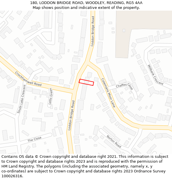 180, LODDON BRIDGE ROAD, WOODLEY, READING, RG5 4AA: Location map and indicative extent of plot