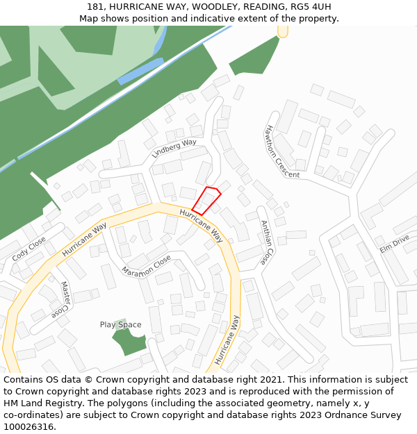 181, HURRICANE WAY, WOODLEY, READING, RG5 4UH: Location map and indicative extent of plot