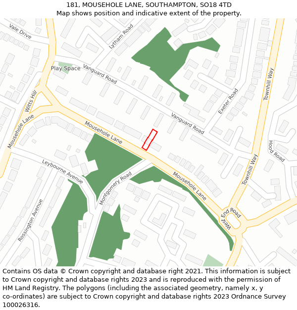 181, MOUSEHOLE LANE, SOUTHAMPTON, SO18 4TD: Location map and indicative extent of plot