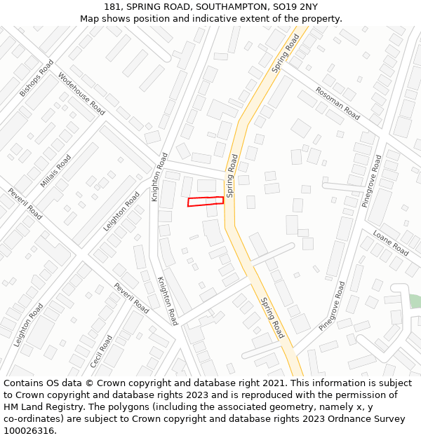 181, SPRING ROAD, SOUTHAMPTON, SO19 2NY: Location map and indicative extent of plot